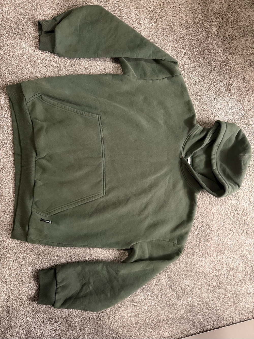 Relaxed Olive Green Hooded Pullover Sweatshirt